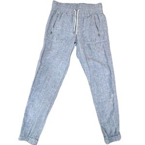 Athleta Cabo Linen‎ Jogger Pants Light Blue Women's Sz 2 Zip Pockets Drawstring